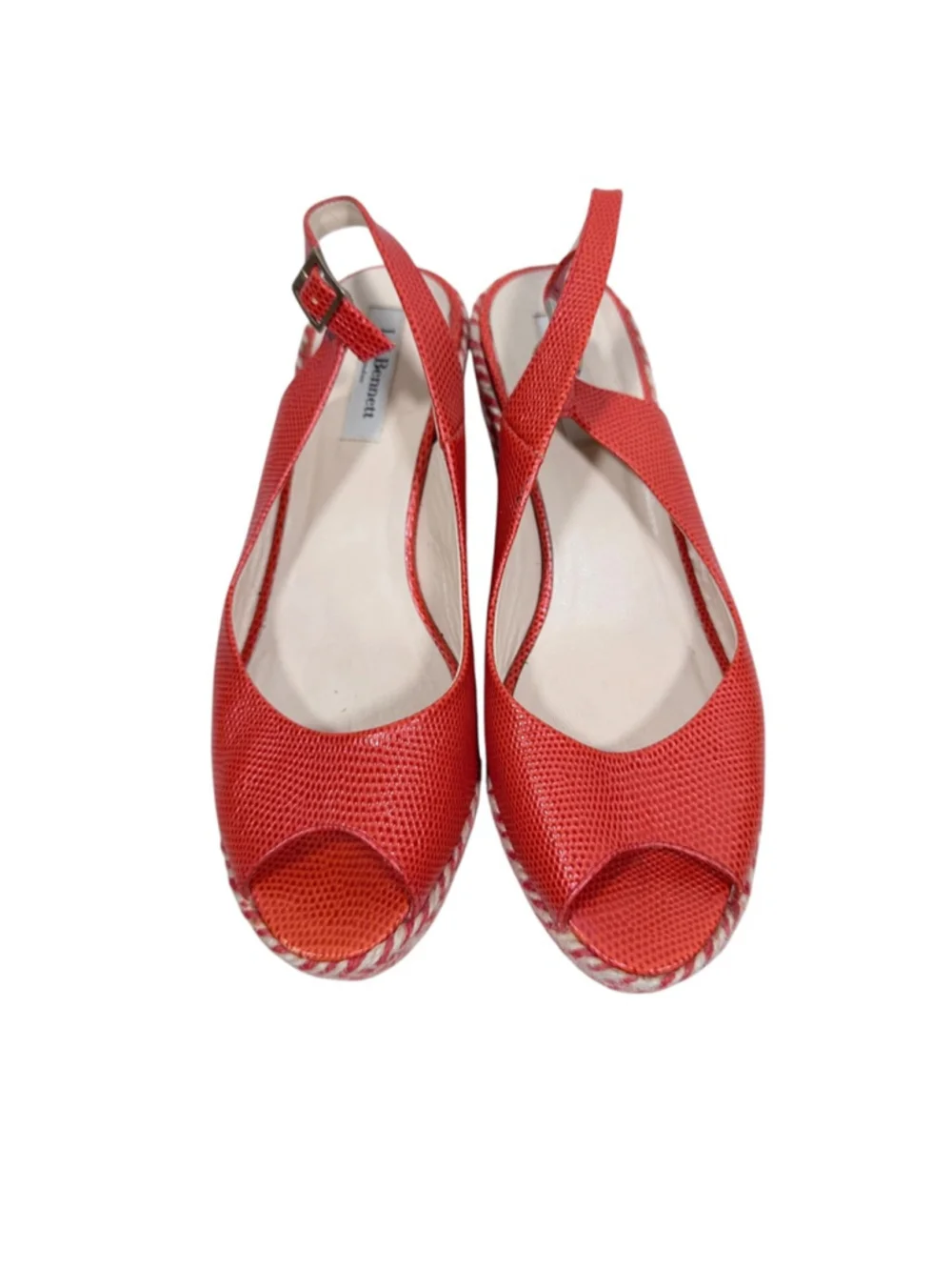 LK Bennett Orange Snakeskin Peep Toe Wedge Sandals Espadrille Size 39 - 8.5